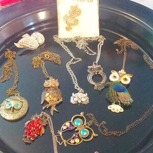 OWL JEWELRY GROUP. 7 necklaces.ring and pendant